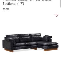 Custom West Elm Black Leather Sectional 117” Wide. 6k originally with shipping. Must Sell This Week