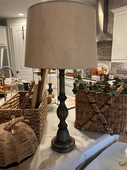 Tall Table double light Lamp with Linen Shade with pull string