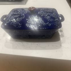 Sterling Home Casserole Baking Dish Rectangular Blue With Lid 8.5”X6.5” With 2.75” Depth