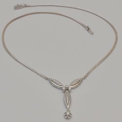 Gold diamond necklace 18k white chain 0.45 tcw round stones 15.75 inches