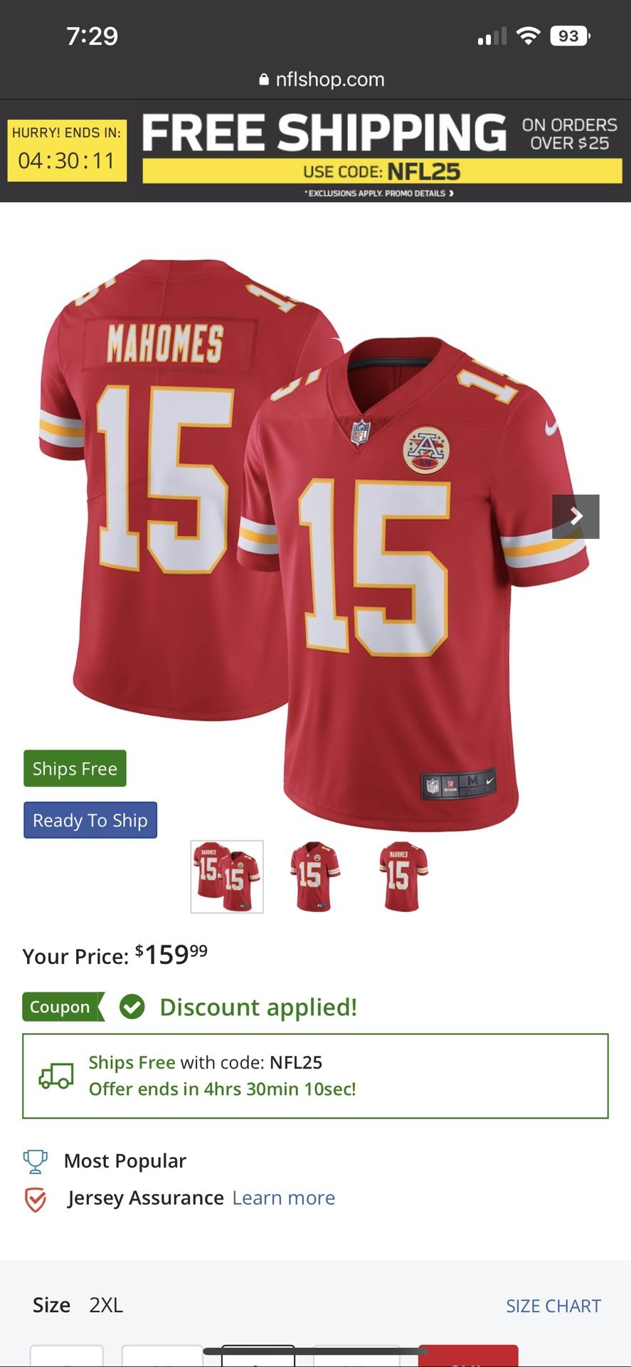 2xl Patrick Mahomes  Jersey.  Red.  Brand New 