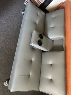 Gray  Futon Sofa with Cup Holders