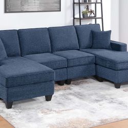 New Blue Chenille Sectional Couch Sofa with USB Port! Free Delivery 🚚!