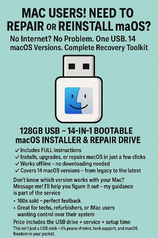 Apple Macintosh System Recovery Operating System Reinstall USB Flash Drive