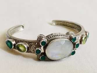 NICKY BUTLER Genuine MULTI GEMSTONES STERLING SILVER CUFF BRACELET - small