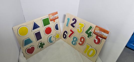 Toy Box Wood Learning Puzzle Set 2 Boards Shapes & Numbers Toddler Educational Toy Age 2+
