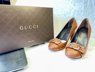 Gucci Shoes SACHALIN Brown Mid Heel Silver GG Logo Pump Shoes Box Sz 38,5