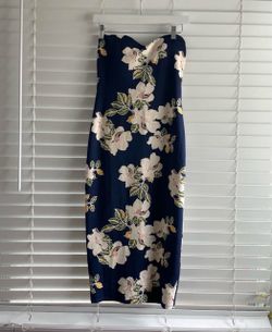 Navy Floral Strapless Midi Dress
