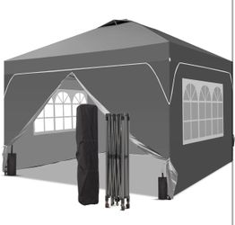 8x8 Pop up Canopy Tent with Sidewalls, Outdoor Commercial Gazebo Shelter Easy Setup Grey