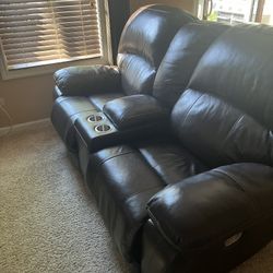 Dark Brown All Power Leather Loveseat