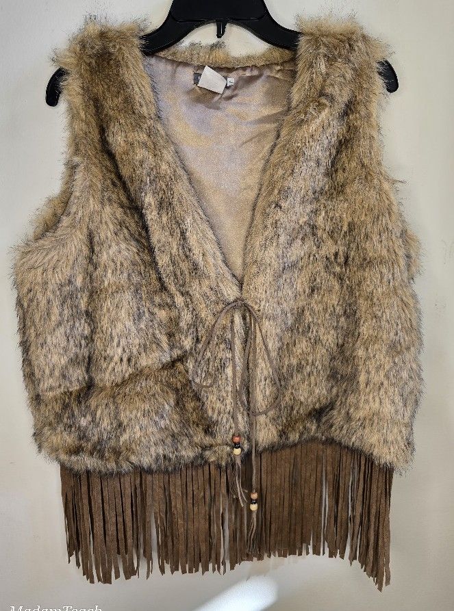 Earthbound Trading Co Women's Hippie Faux Fur Fringe Vest