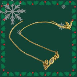 Gold Love Script Pendant Necklace gold plated stain, stain