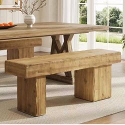 New assembled Thickened Solid Wood Bench, 47" Rustic Farmhouse Entryway Bench with Artistic Legs, Heavy Duty Dining Bench for Kitchen, Living Room, Ha