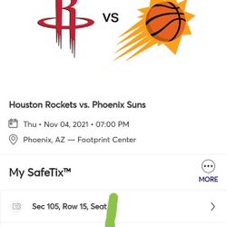 2 Suns Vs Rockets Lower Level Tickets. Section 105 row 15! Only 15 rows from the visitors bench!  Buy from a trusted seller with over 200 five star re