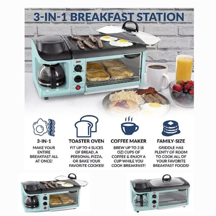 Brand new Nostalgia Electrics Retro Family-Size 3-in-1 Breakfast Station