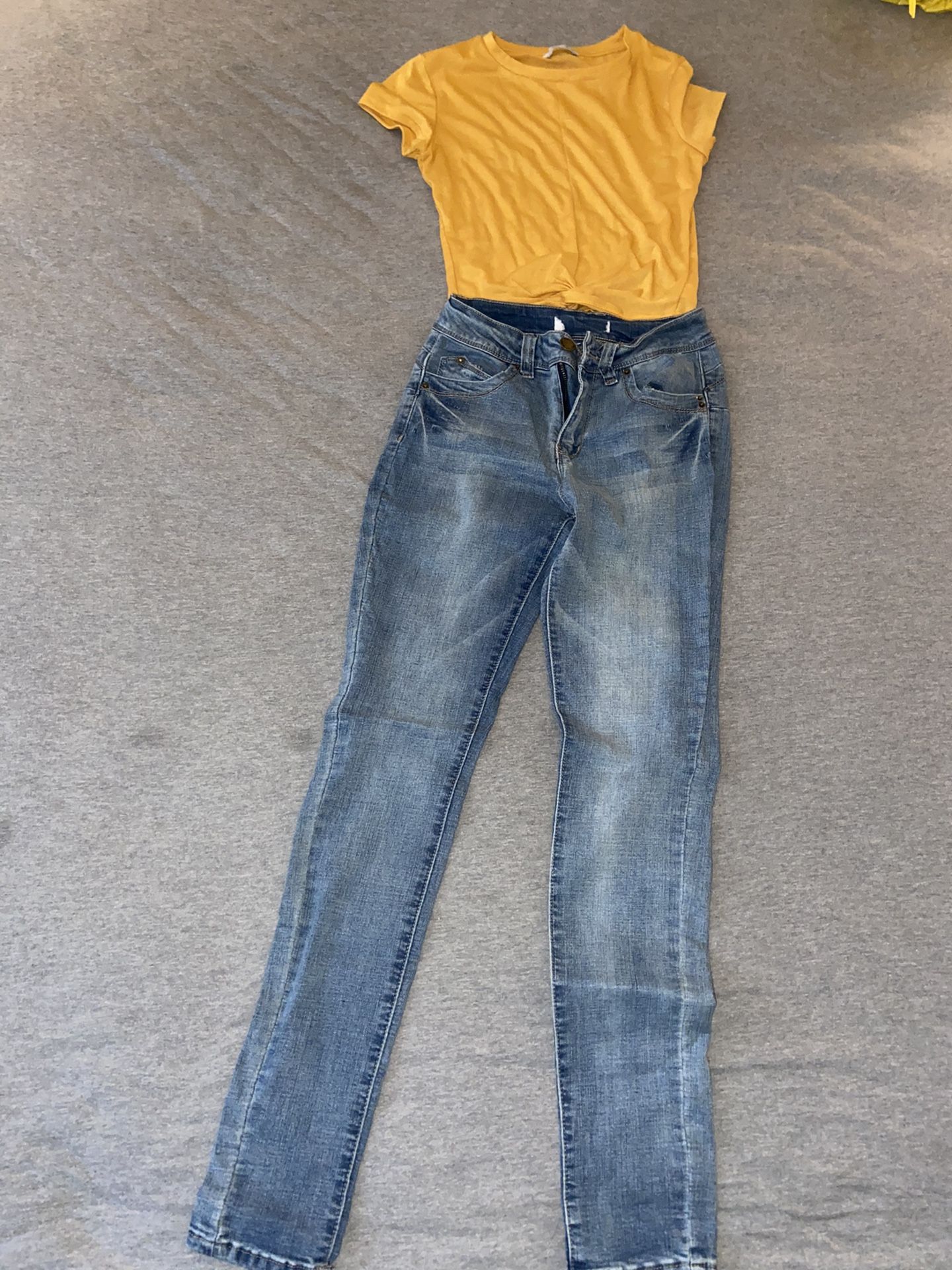 Yellow Crop Top And Light Blue Jeans