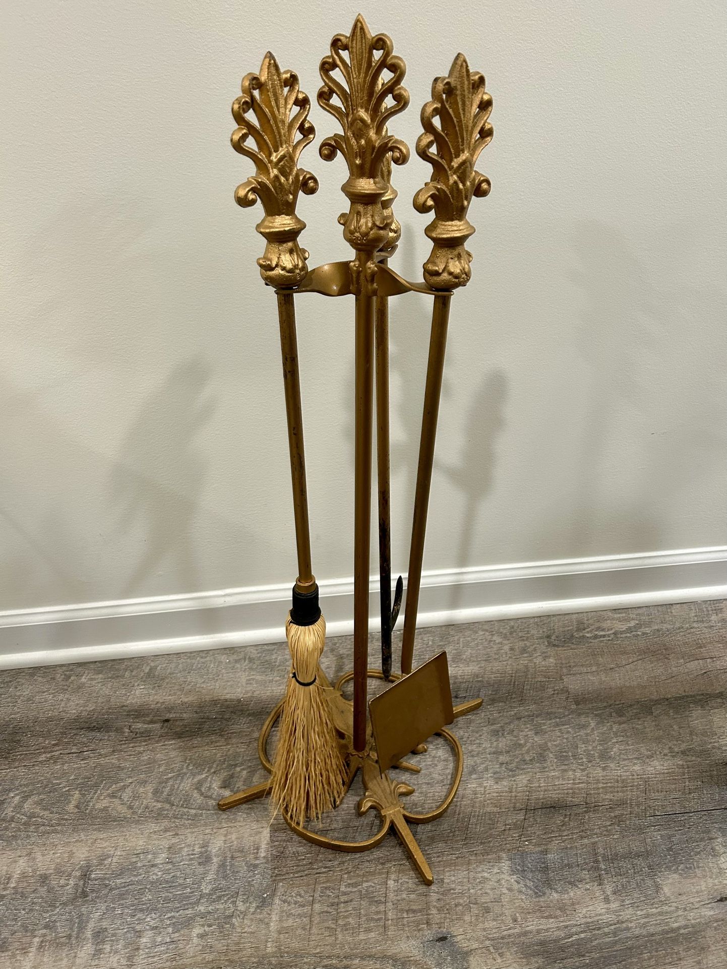 Antique Brass Fireplace 4 Piece Tool Set