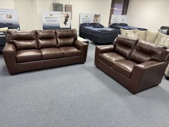 BROWN TOP GRAIN LEATHER SOFA AND LOVESEAT COUCH SET
