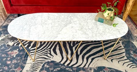 Vintage Marble & Brass Coffee Table – Mid-Century Modern