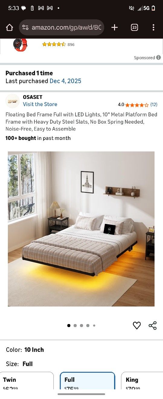 Full Size Floating Bed Frame With USB LED RGB NEW