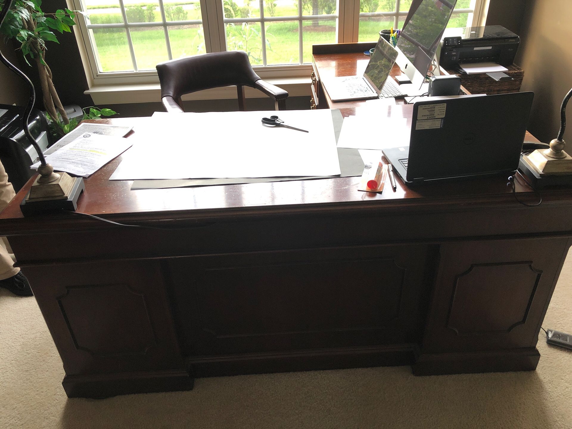 L-shaped executive wooden desk