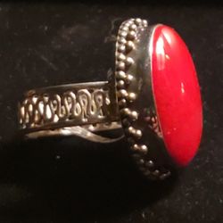 Red Coral And Sterling Silver Ring. $80
