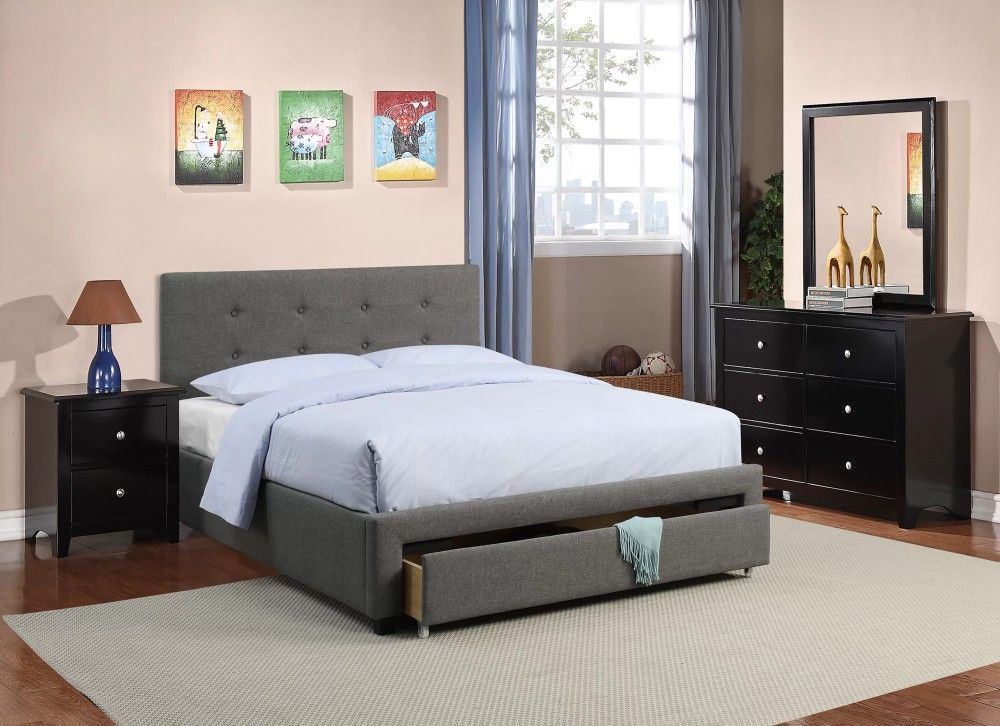 Gray Full Size Bed Frame With Footboard Storage