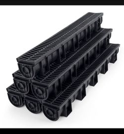 New 6 Pack Trench Drain System, Channel Drain with Plastic Grate, Driveway Drainage Channel Systems,Channel Drain Pipe Outdoor Trench Drainage System,