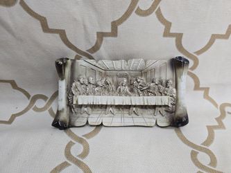 Vintage The Last Supper 3D Relief Scroll Plaque Resin or Ceramic