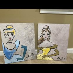 Disney Princess Cinderella and Belle Canvas Artissimo Designs Wall Art 