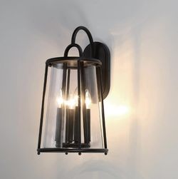 Euroface Daulle 6-Light Black Hardwired Large Outdoor Wall Lantern Sconce - Drum Light With Glass - Retail: $350 - NEW