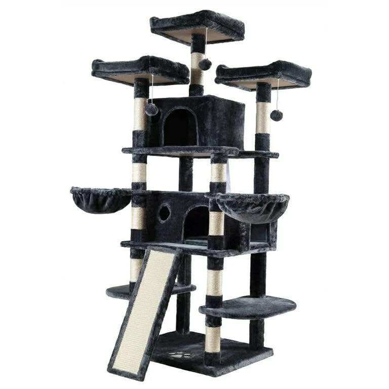 68" X-Large Cat Tree and Tower for Indoor Cats, Condo House with Scratching Board & Thick Posts, Dark Blue