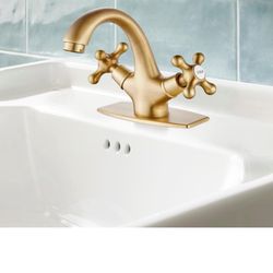 gotonovo Bathroom Sink Faucet Single Hole Double Cross Handle Knobs Lavatory Vessel Sink Mixer Tap Bathroom Black  And  gold  Bronze, A31 