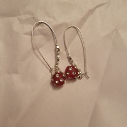 Silver And Red Earrings 