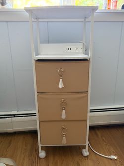Tassel Drawers Wheeling Cart Organizer With Power Outlet for Charging
