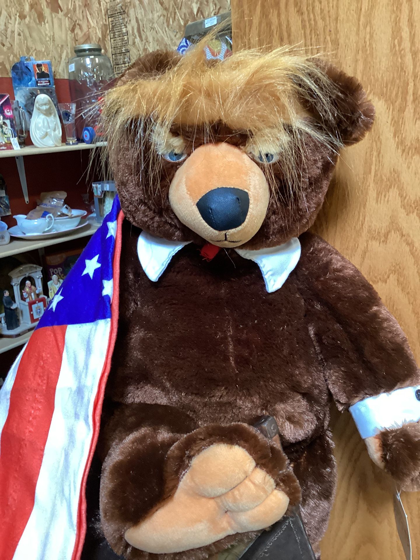 Trump Trumpy  Bear Plush  With Flag Cape + Tag 