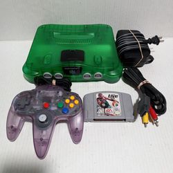 Nintendo 64 Jungle Green Console With Atomic Purple Controller And Game. Works 