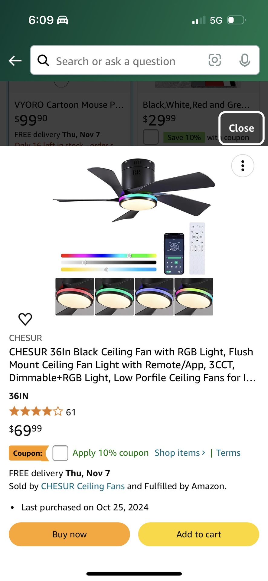 Ceiling Fan W/ Led Light
