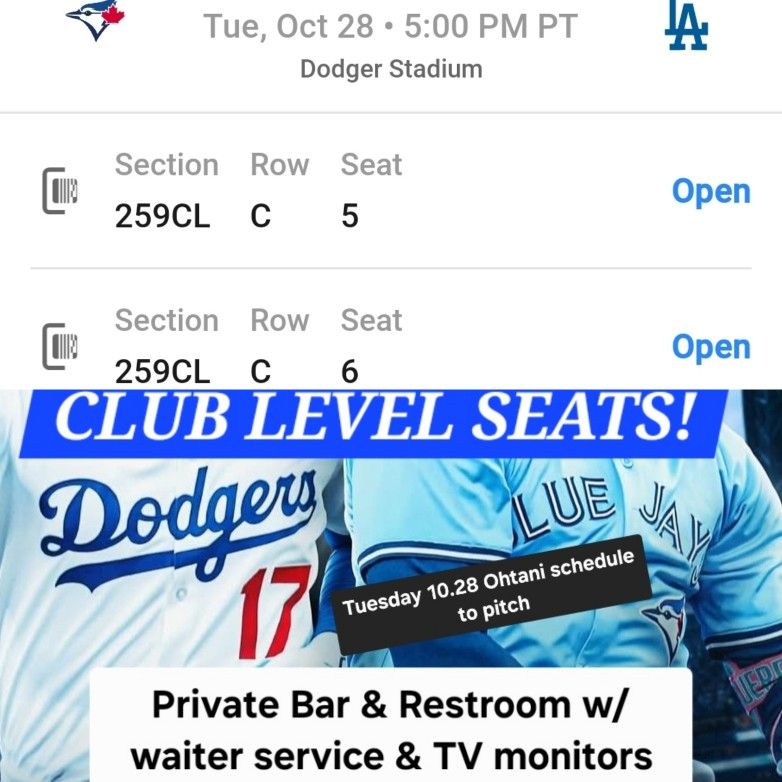 Dodgers Tickets 10/28 World Series