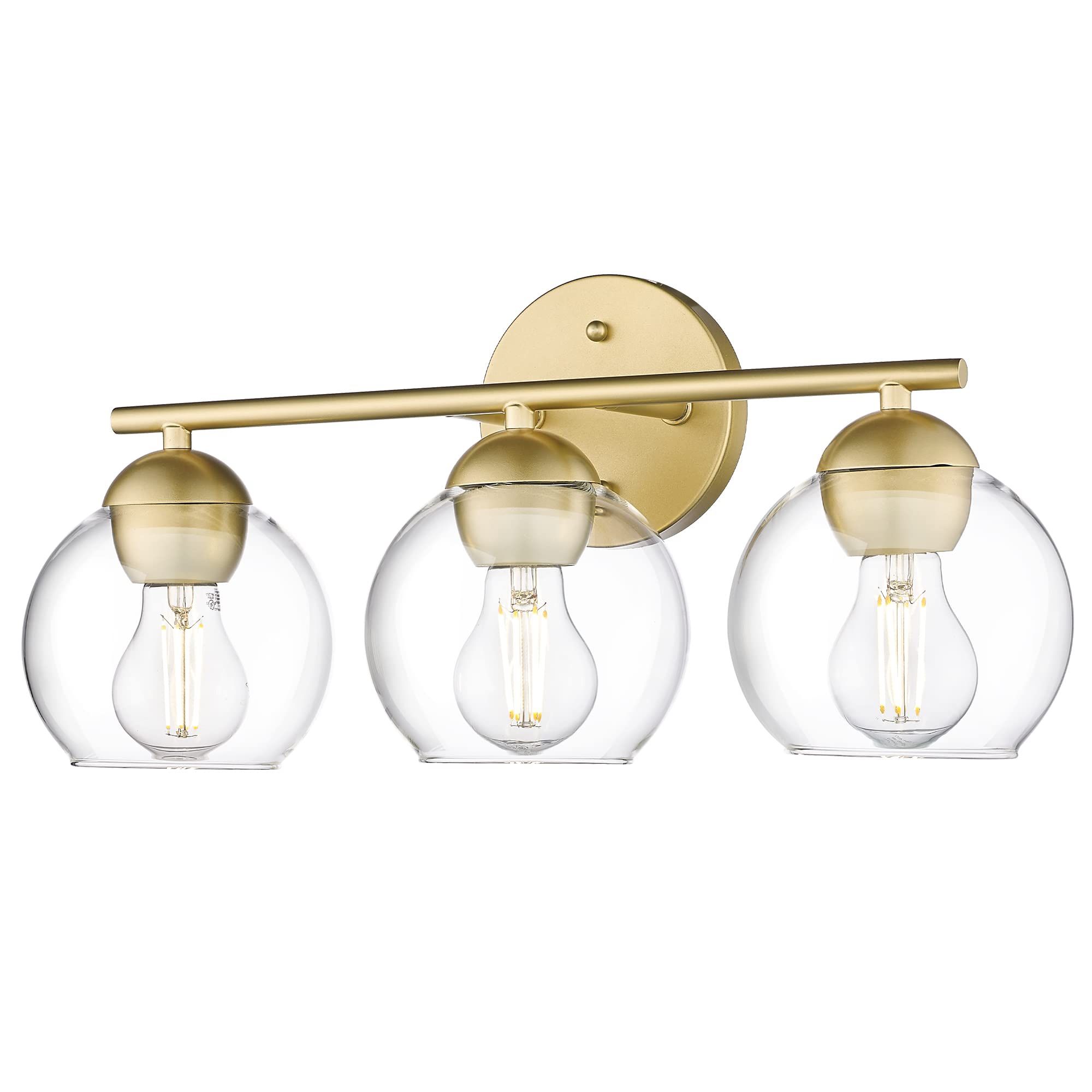 Emak 3-Light Gold Bathroom Light Fixtures Over Mirror, Globe Clear Glass Bathroom Vanity Lights, VL114-GDL-3 Gold-3 Light