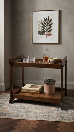 Vintage Solid Oak Two-Tier Rolling/Stationary Bar Cart / Tea Cart / End Side Table MCM