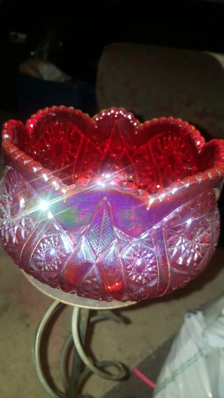 Red Carnival Glass Bowl