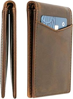 Stay Fine Wallet for Men Slim Minimalist Leather RFID Bifold Front Pocket Billfold Color: BROWN - BRAND NEW IN BOX
