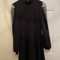 Black Dress With Mesh Detail Long Sleeve 