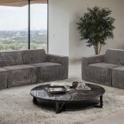 Brand New Grey Plush Compressed Foam Corduroy Sofa & Loveseat 