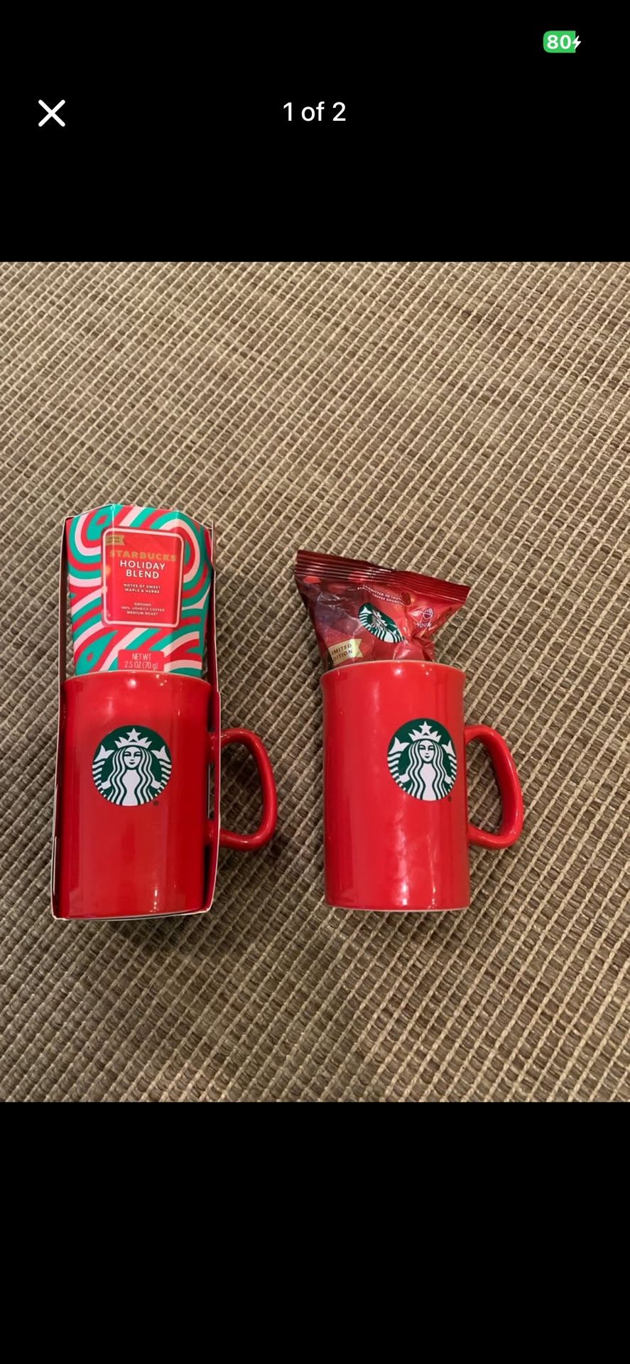 Starbucks Holiday Mugs 2 Pack Red Ceramic 10 oz Each - NEW