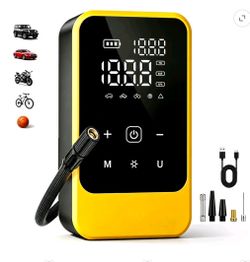 Tire Inflator, Portable Air Compressor, 150 PSI, Dual Digital Display, LED Light, Preset Pressure & Memory Function, 5 Modes, Compact Tire Pump for Ca