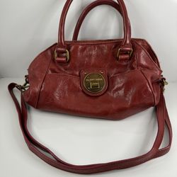 Elliott Lucca Red Leather Satchel Shoulder Bag with Brass & Lined Interior