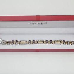 Macy's Men's Diamond Bracelet In Stainless Steel with Yellow IP Trim 1/2 CTTW, New In Box (8.5"x.5")