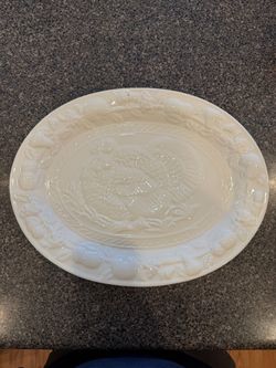 Large White Embossed Turkey Serving Platter – Thanksgiving / Holiday